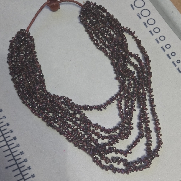 Jewelry - Multi-Strand Garnet Chip Necklace - Deep Red Hand Knotted
